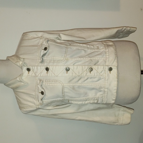 Free People Size M Cream Beige Long Sleeve Button Up Denim Jacket - Picture 1 of 7